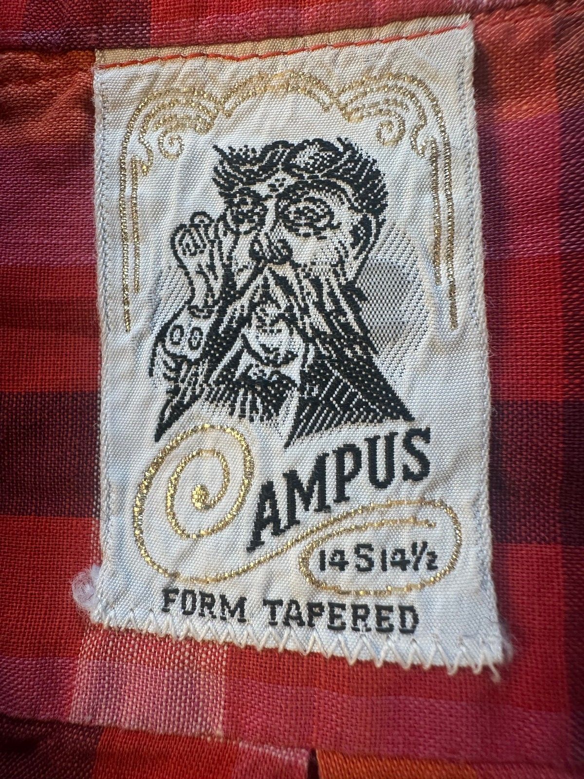 Vintage 60s Campus button up shirt mandarin collar small plaid lightweight small