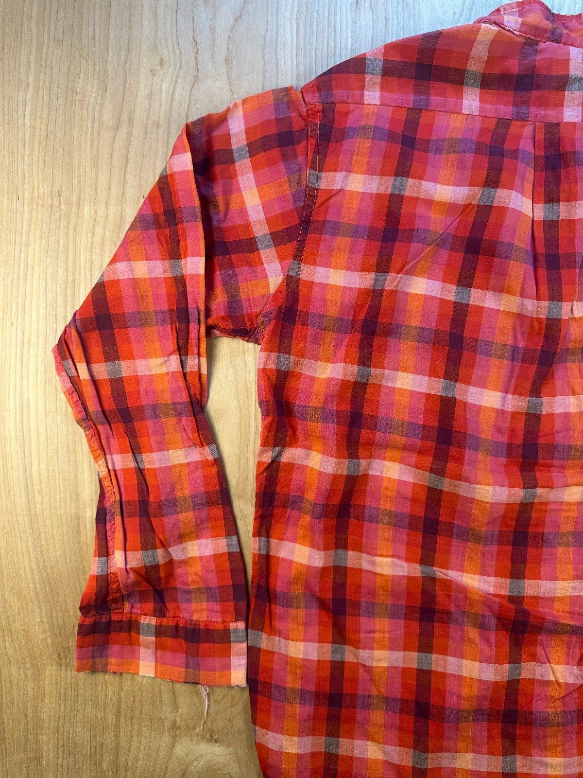 Vintage 60s Campus button up shirt mandarin collar small plaid lightweight small