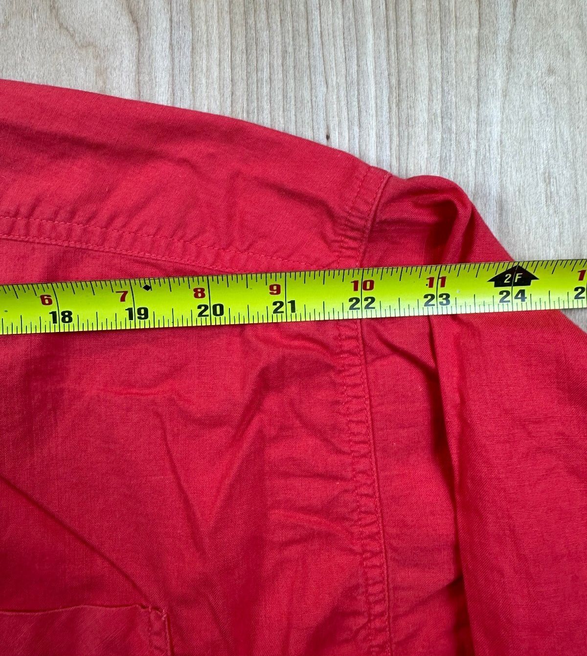 Vintage 80s Red Button up shirt pencil slot pocket curved hem 100% cotton bright
