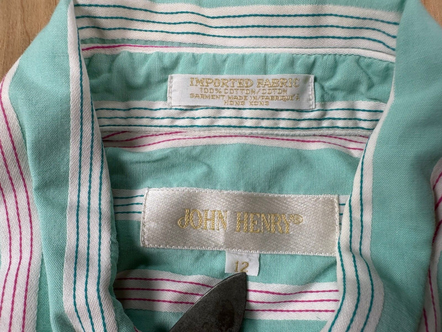 Vintage 80s John Henry button up shirt 100% cotton striped hidden placket preppy