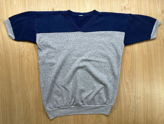 Vintage 80s Colorblock Short Sleeve Sweatshirt small sporty athletic v neck