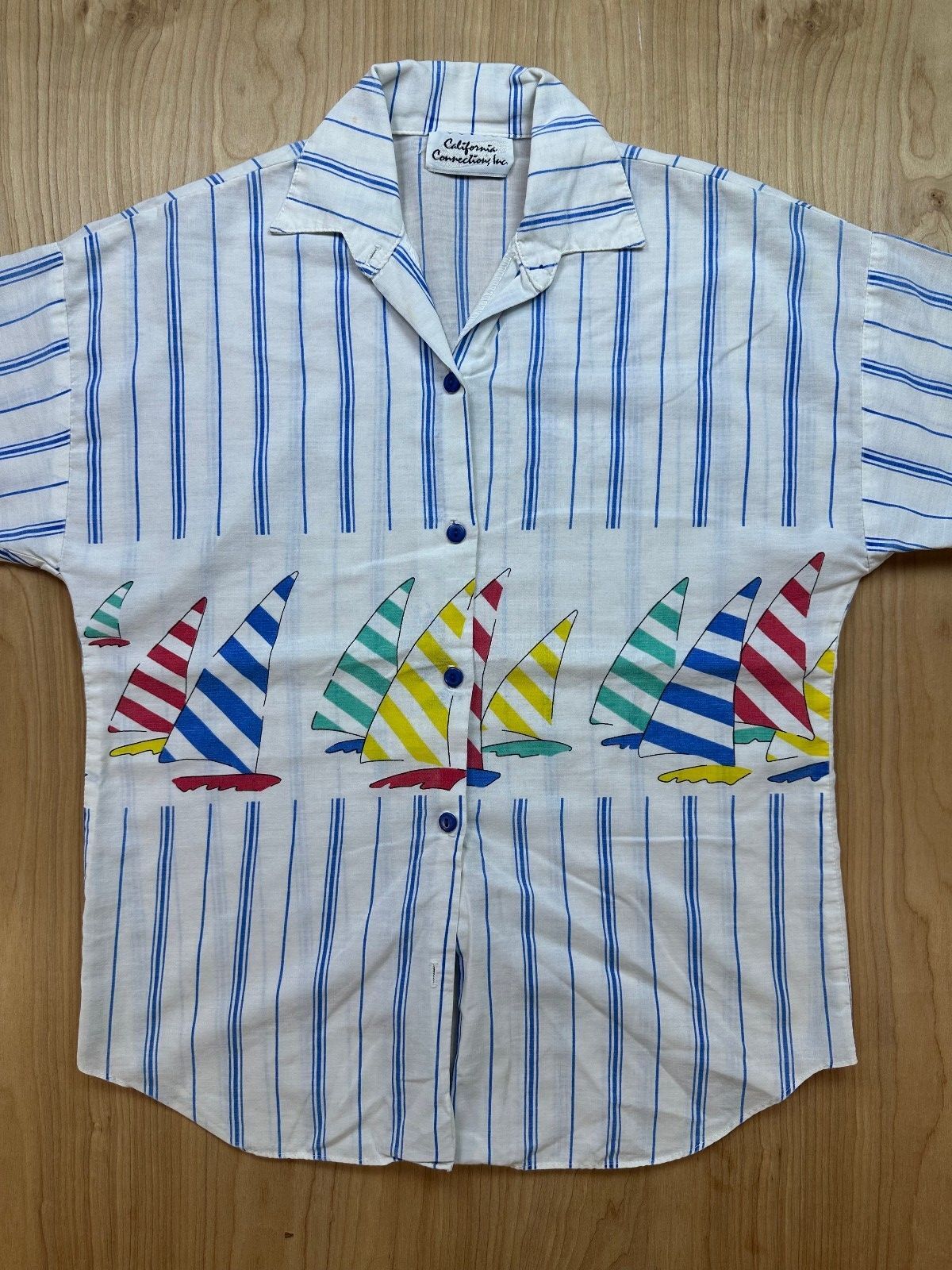 Vintage 80s California Connection button up medium striped boat sailing nautical