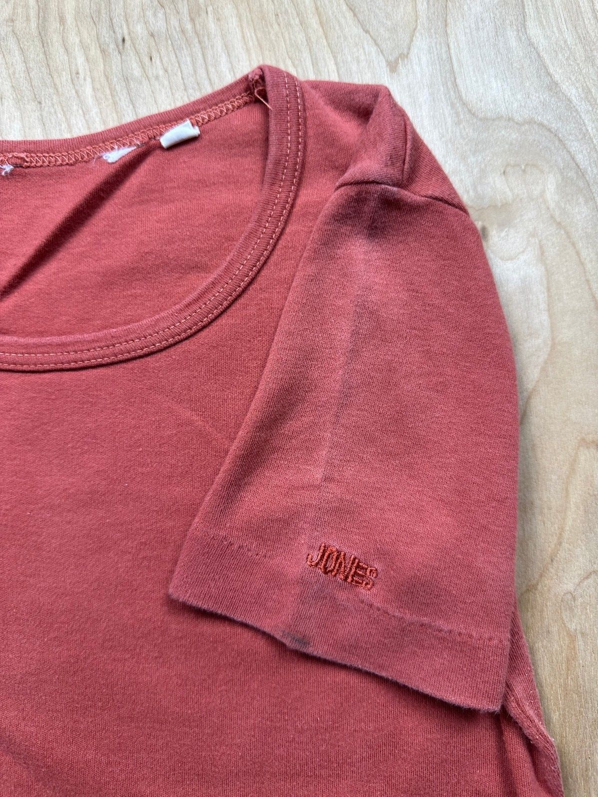 Vintage 80s Jones knit top medium crewneck baby t short sleeve dusty rose basic