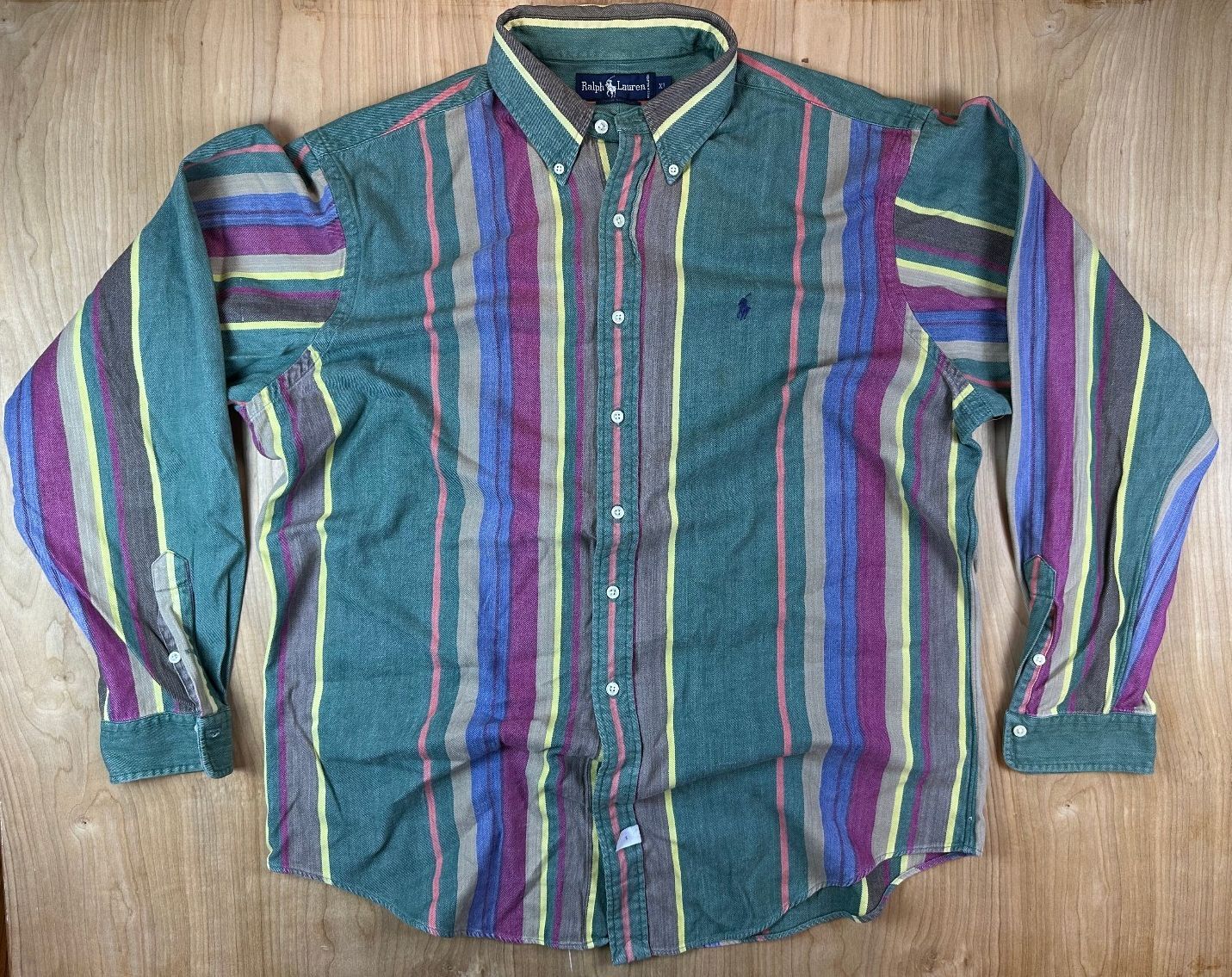Vintage 90s Ralph Lauren button up shirt xlarge multistripe 100% cotton preppy