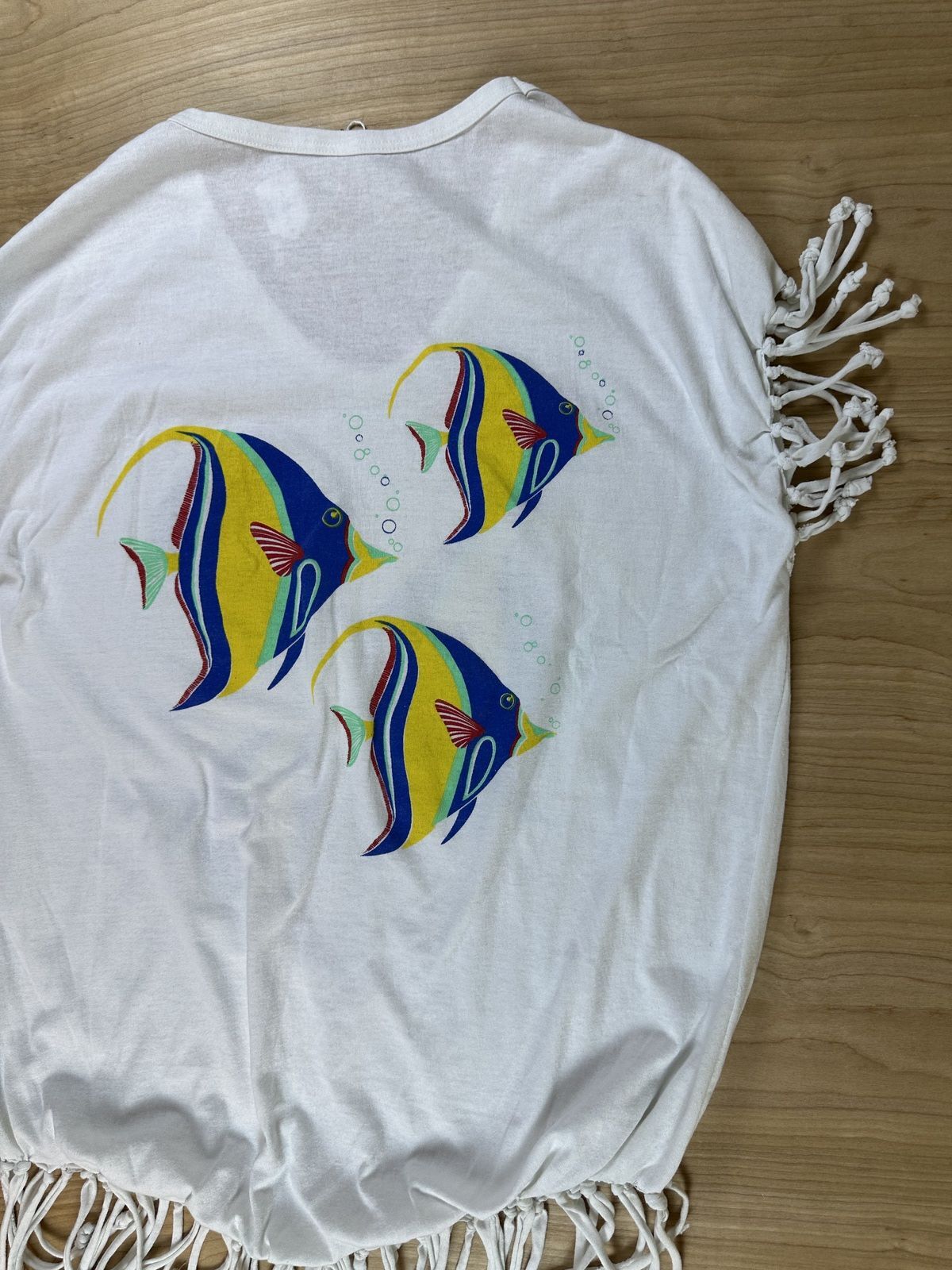 Vintage 80s Paradise Island Fringe tshirt coverup vacation beach tropical