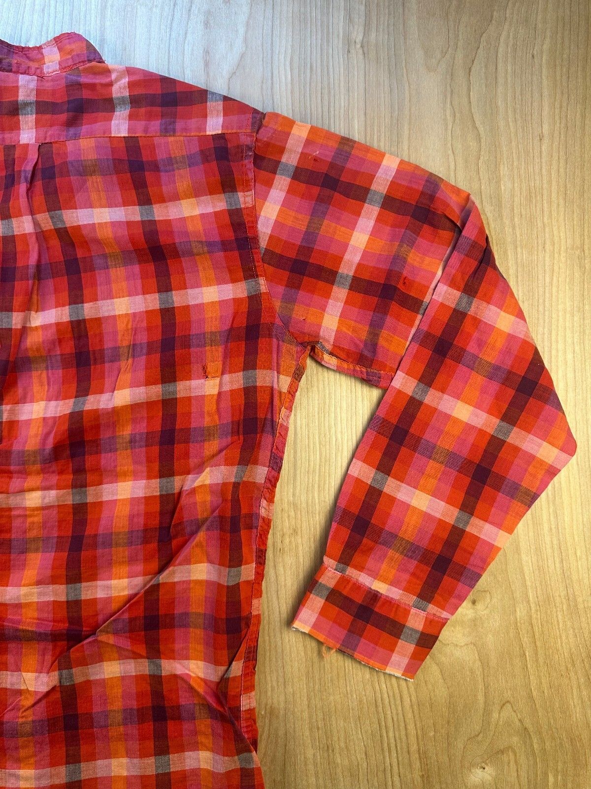 Vintage 60s Campus button up shirt mandarin collar small plaid lightweight small