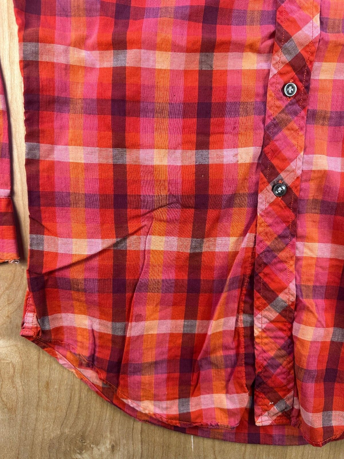 Vintage 60s Campus button up shirt mandarin collar small plaid lightweight small