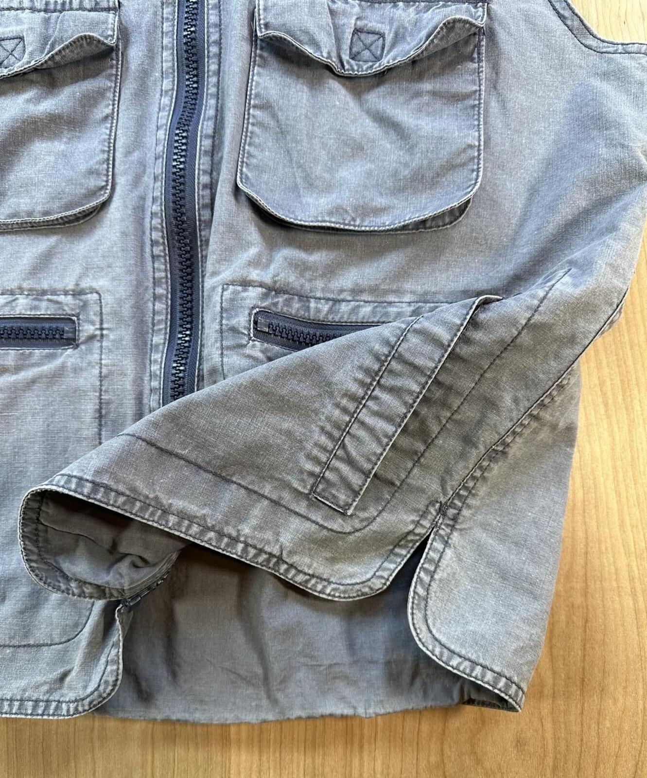 Vintage 80s Banana Republic Safari Vest medium blue cotton hood Blue faded sport