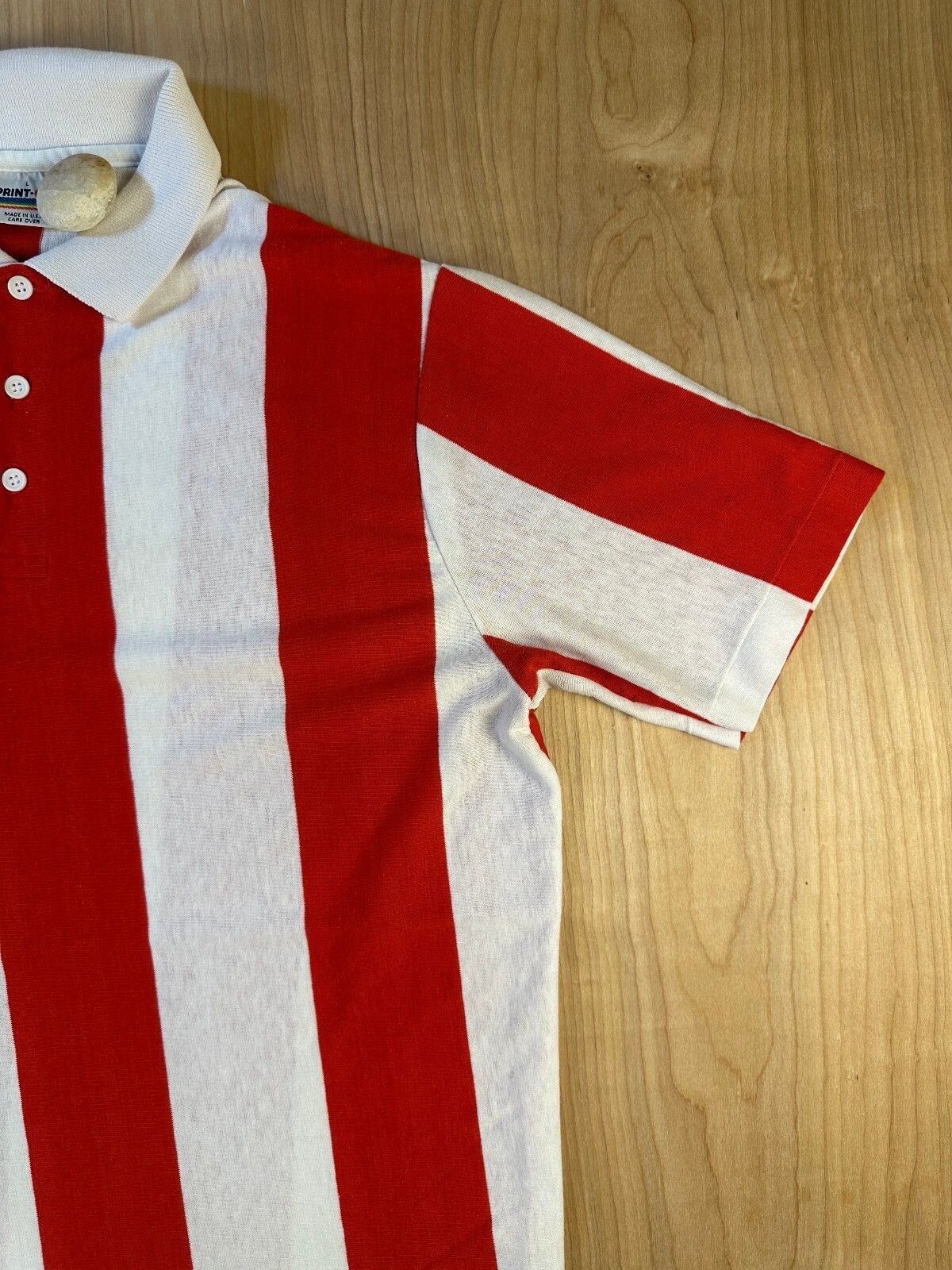 Vintage 80s Print Ons Striped Polo large made in usa broad stripe large athletic