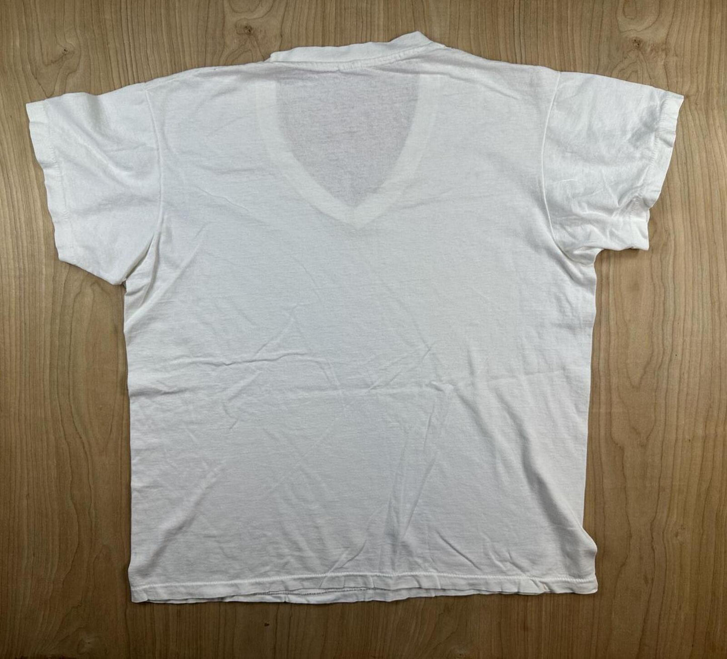 Vintage 80s Hanes tshirt Single Stitch v neck large white 100% cotton made usa