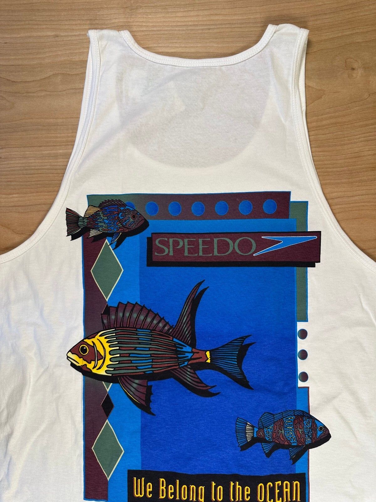 Vintage 90s speedo tank top nwt large made in usa 100% cotton fish sporty beach