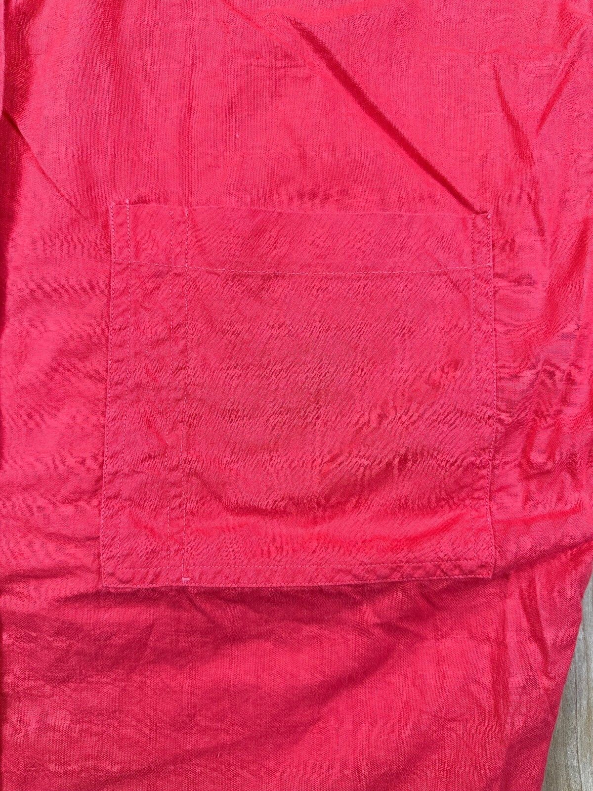 Vintage 80s Red Button up shirt pencil slot pocket curved hem 100% cotton bright