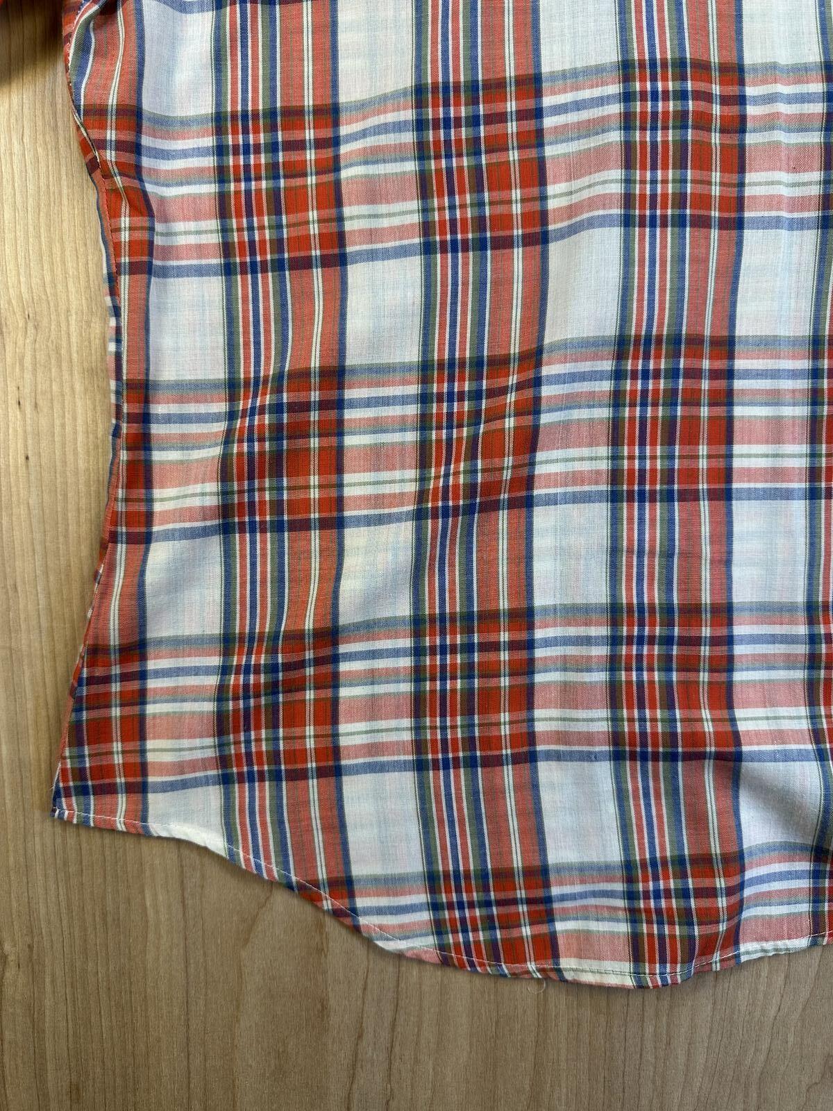 Vintage 70s Skiva button up plaid shirt country curved hem worn lightweight