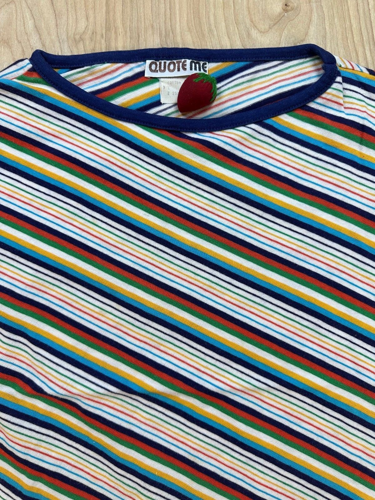 Vintage 70s Quote Me knit top striped cap sleeve contrast drawstring hem cropped