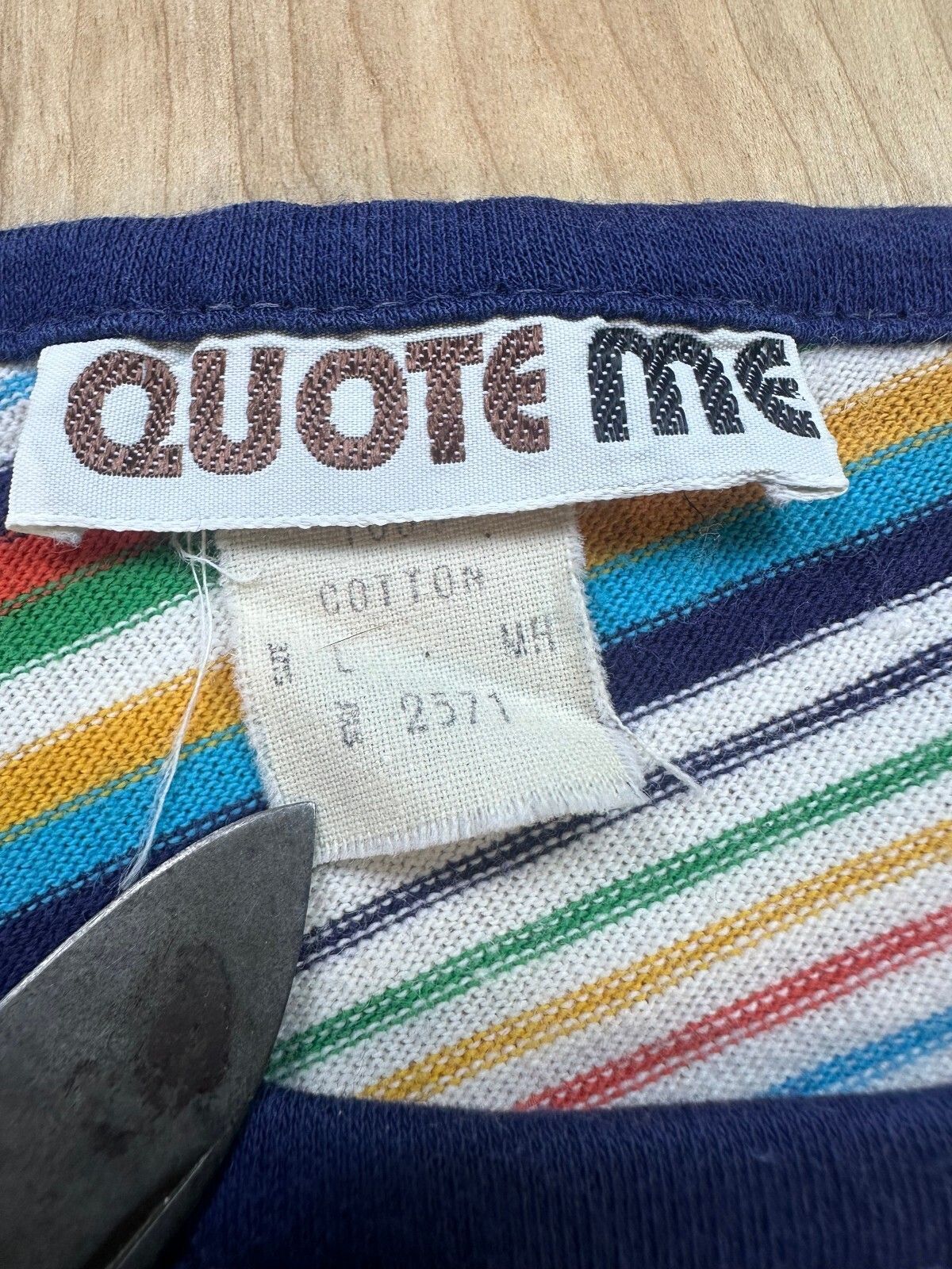 Vintage 70s Quote Me knit top striped cap sleeve contrast drawstring hem cropped