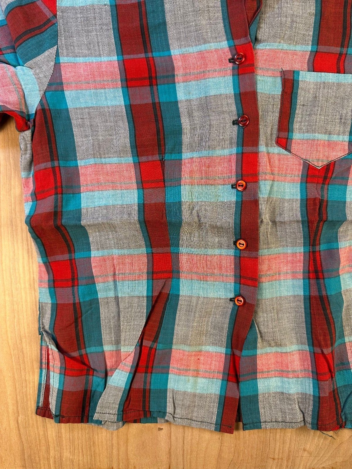 Vintage 70s Jilly button up shirt camp collar plaid short sleeve small