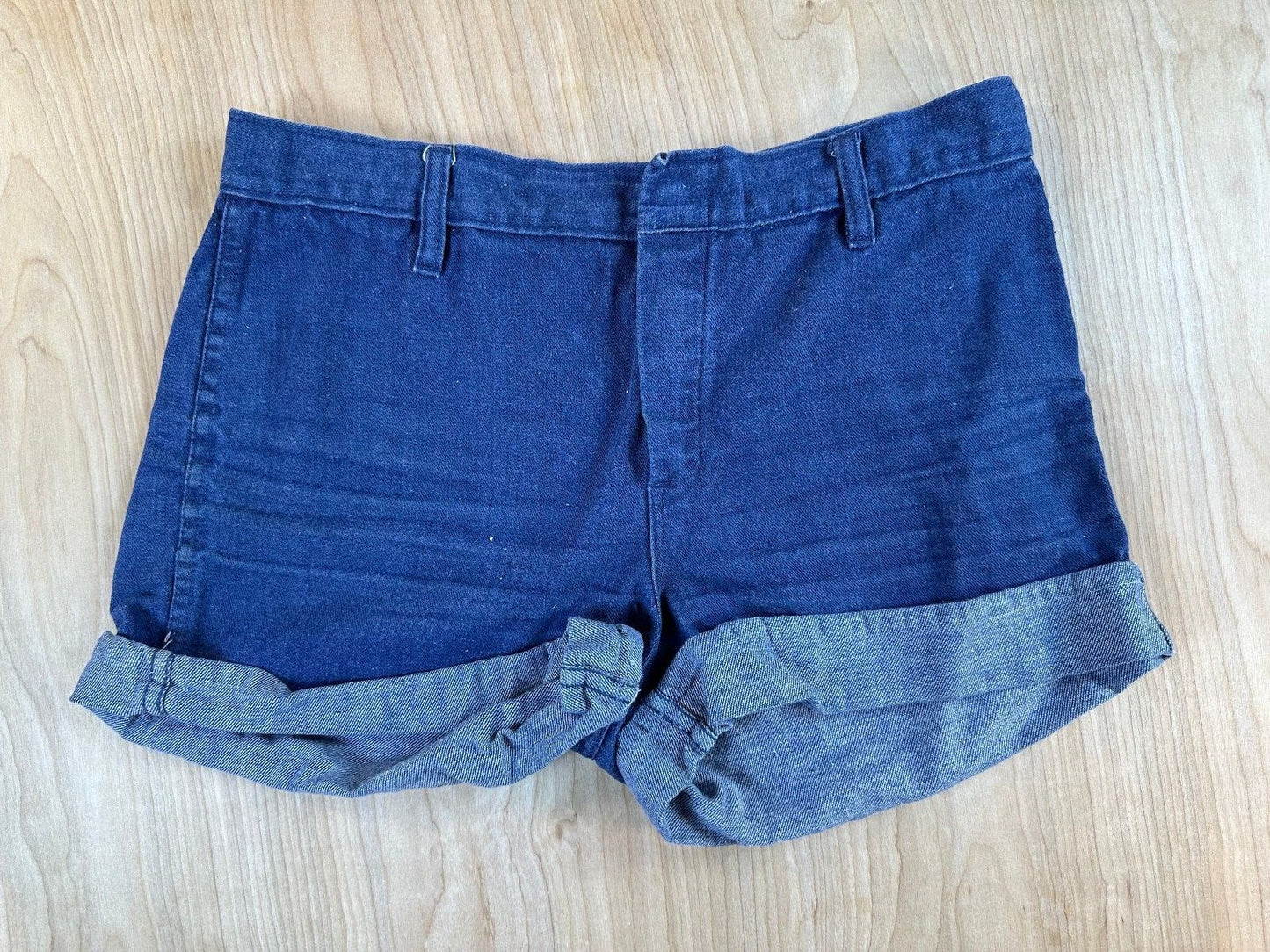 Vintage 70s Denim Shorts 100% cotton booty folded hem 2" inseam dark rinse