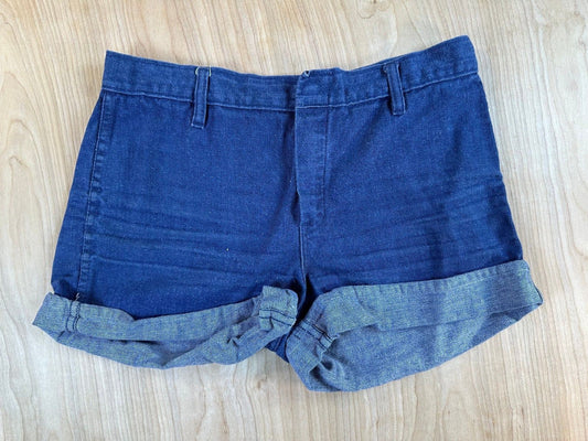Vintage 70s Denim Shorts 100% cotton booty folded hem 2" inseam dark rinse