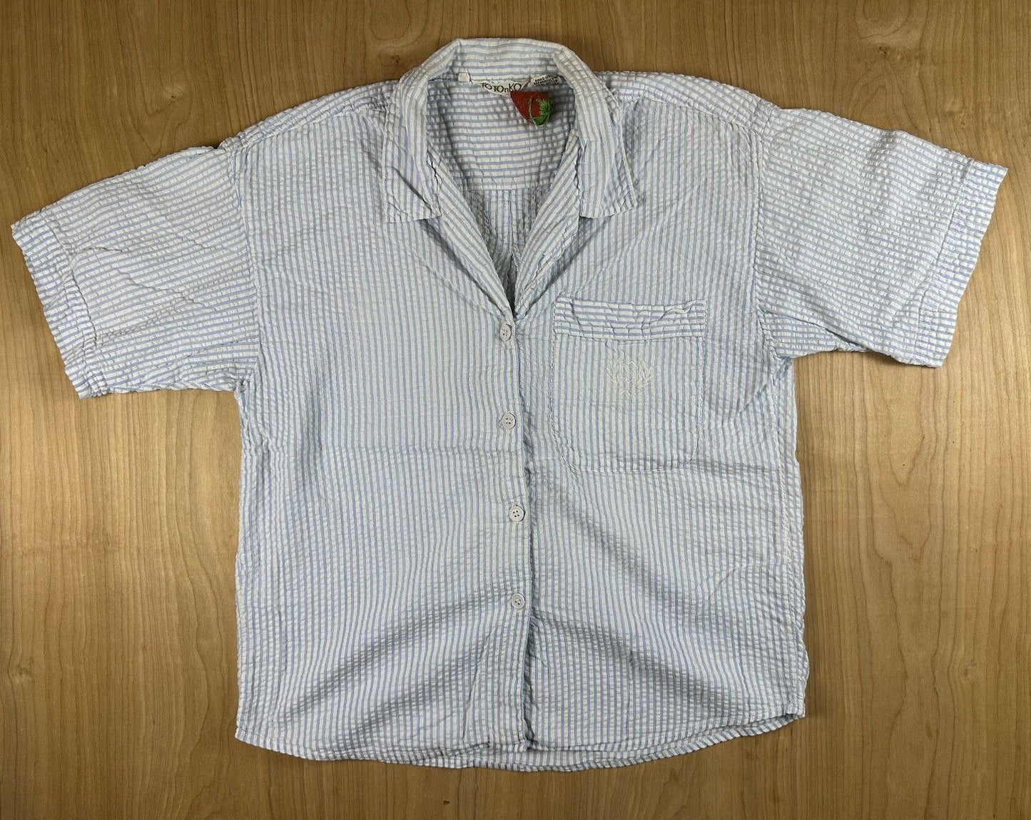 Vintage 80s Totonko Seersucker button up shirt short sleeve cotton india striped
