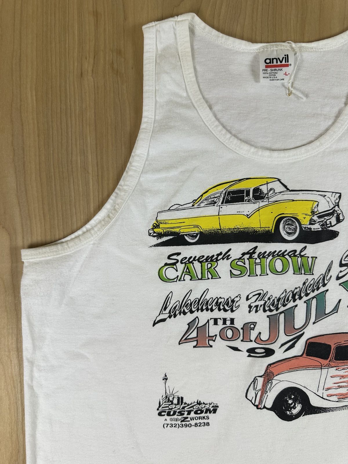 Vintage 90s Lakehurst Historical Society Car Show tank july 4 large 100% cotton