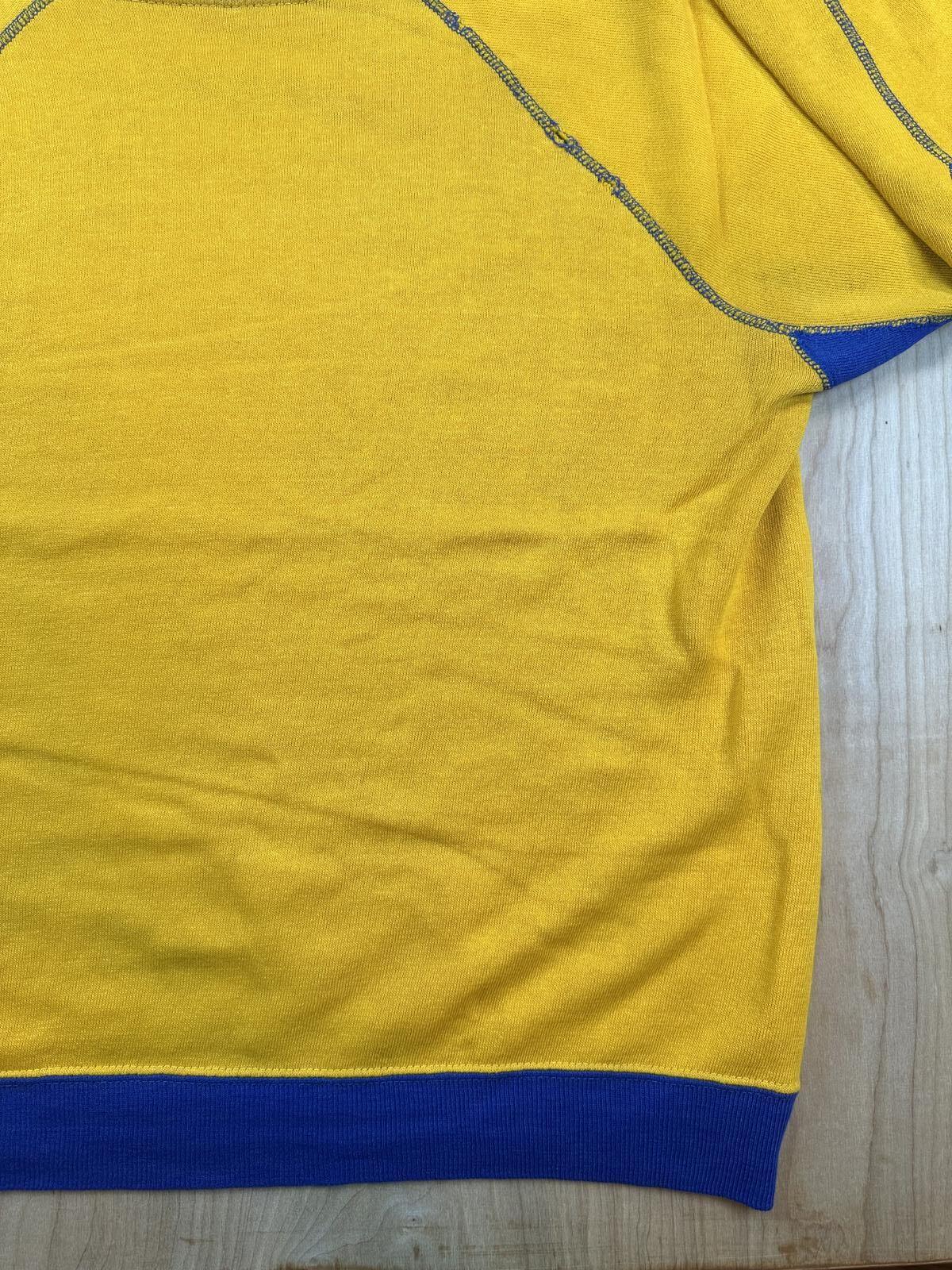 Vintage 80s sweatshirt contrast ribbing raglan made in usa yellow blue soft