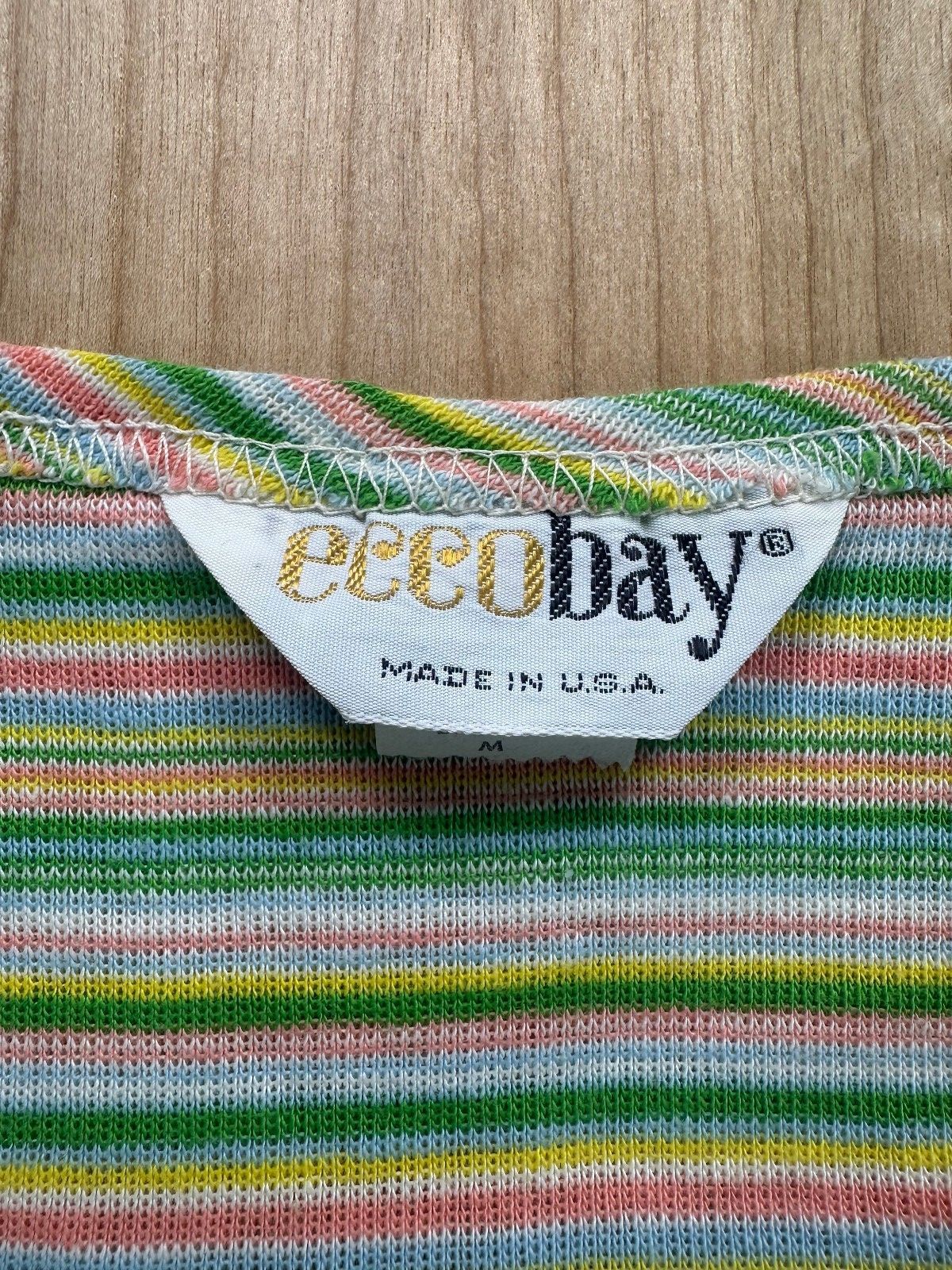 Vintage 70s EccoBay striped knit top ribbed medium cap sleeve baby tee summer