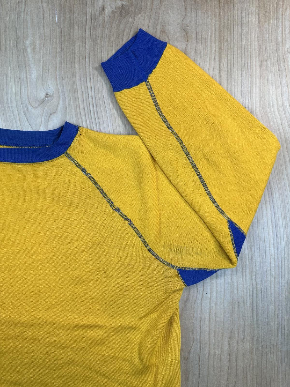 Vintage 80s sweatshirt contrast ribbing raglan made in usa yellow blue soft