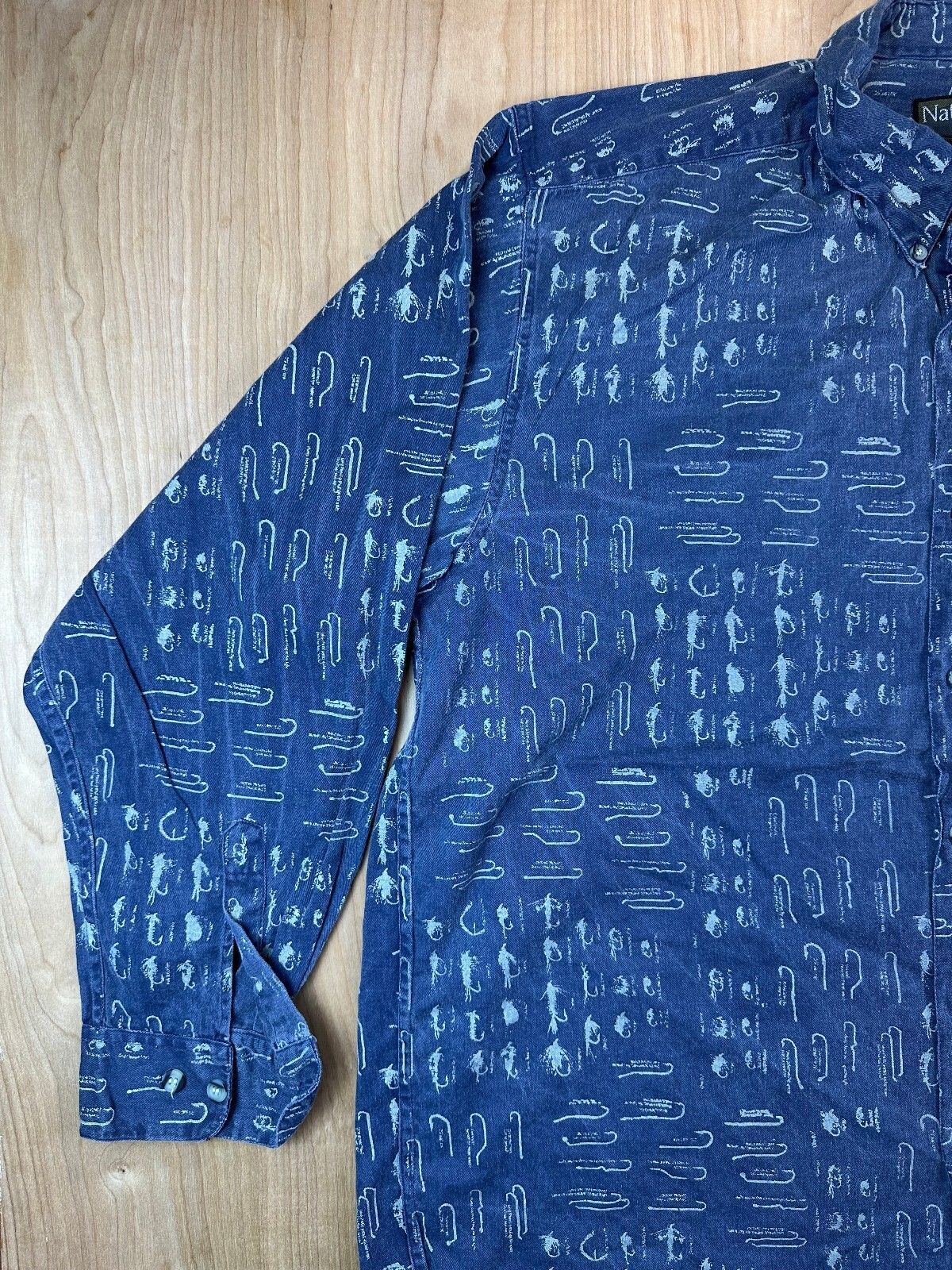 Vintage 90s Natural Stuff Fishing Lure button up large 100% cotton made in india