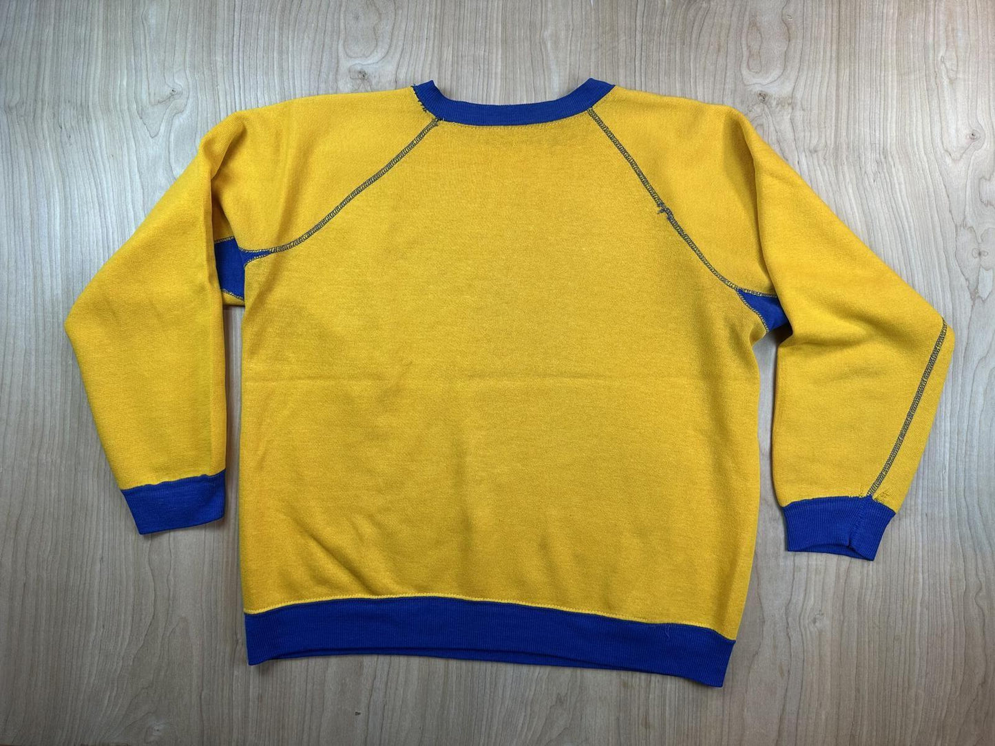 Vintage 80s sweatshirt contrast ribbing raglan made in usa yellow blue soft