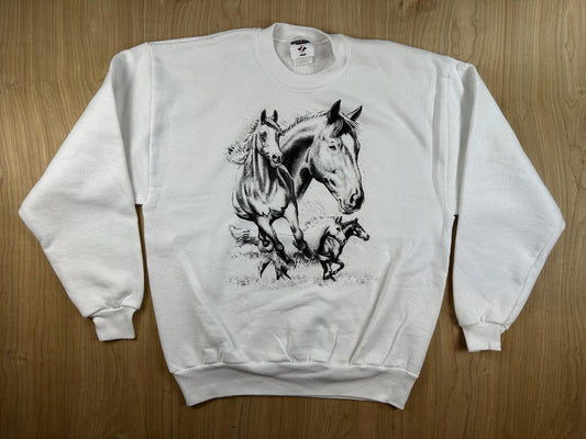Vintage 90s Jerzees Horse sweatshirt cotton blend animal lover animals
