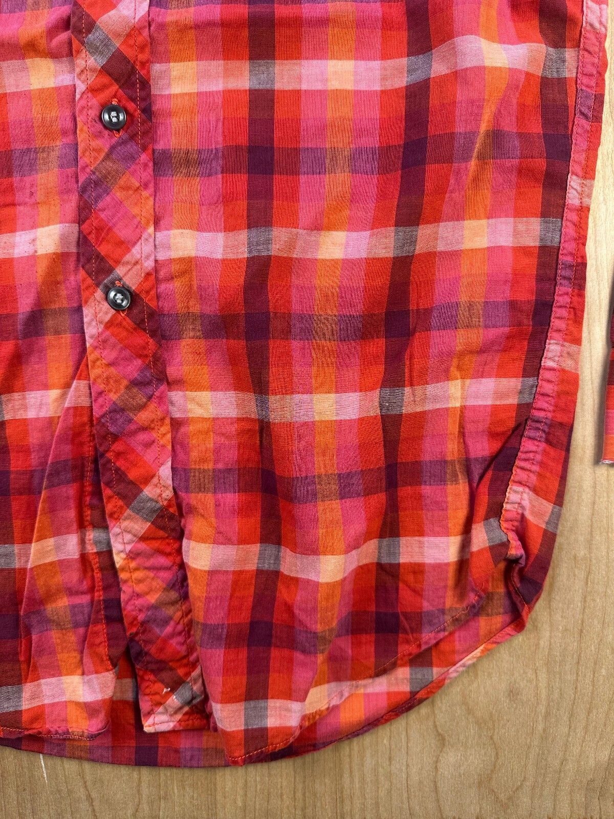 Vintage 60s Campus button up shirt mandarin collar small plaid lightweight small