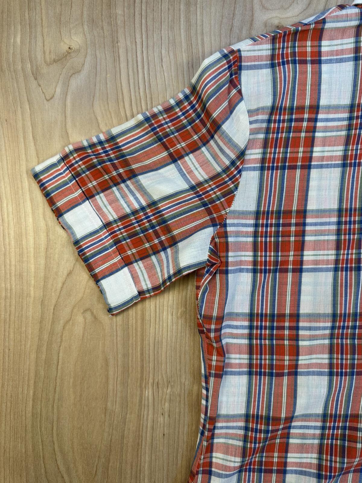 Vintage 70s Skiva button up plaid shirt country curved hem worn lightweight