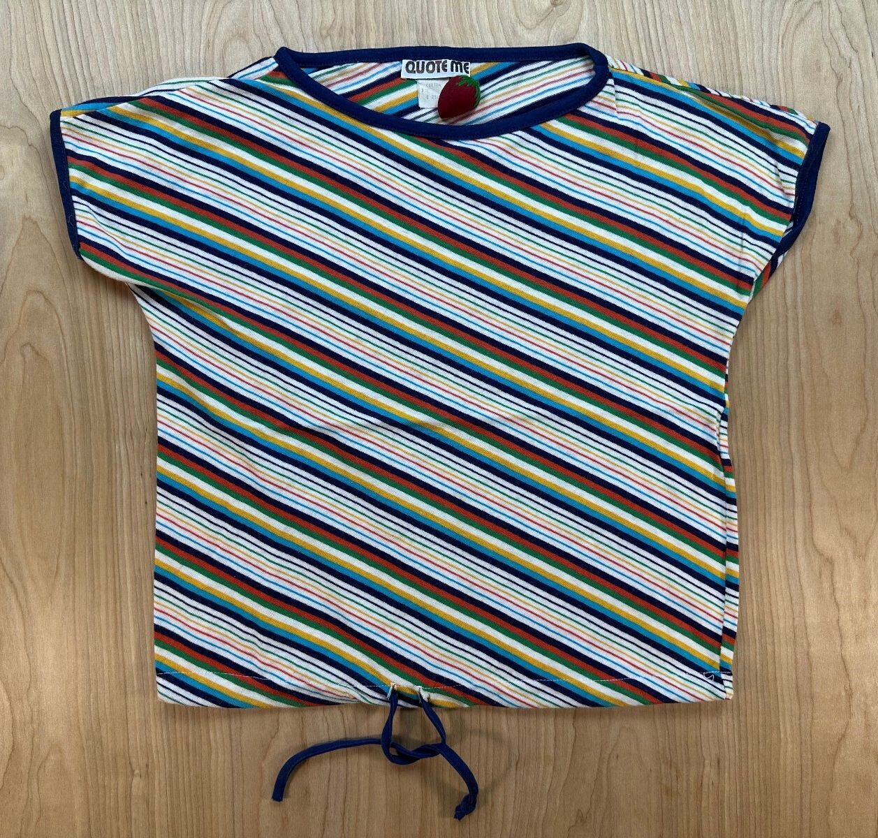 Vintage 70s Quote Me knit top striped cap sleeve contrast drawstring hem cropped