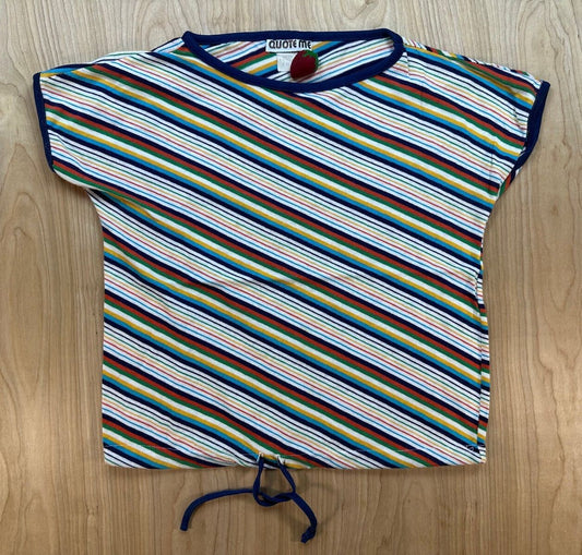 Vintage 70s Quote Me knit top striped cap sleeve contrast drawstring hem cropped
