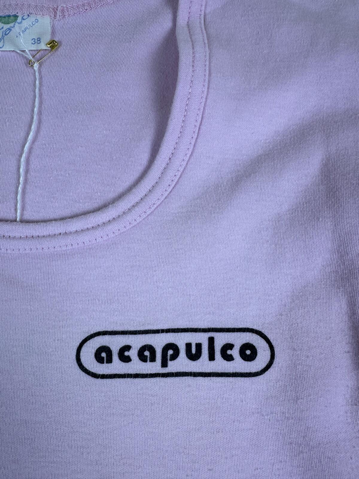 Vintage 80s Acapulco baby t scoop neck small pink vacation cute tight cap sleeve