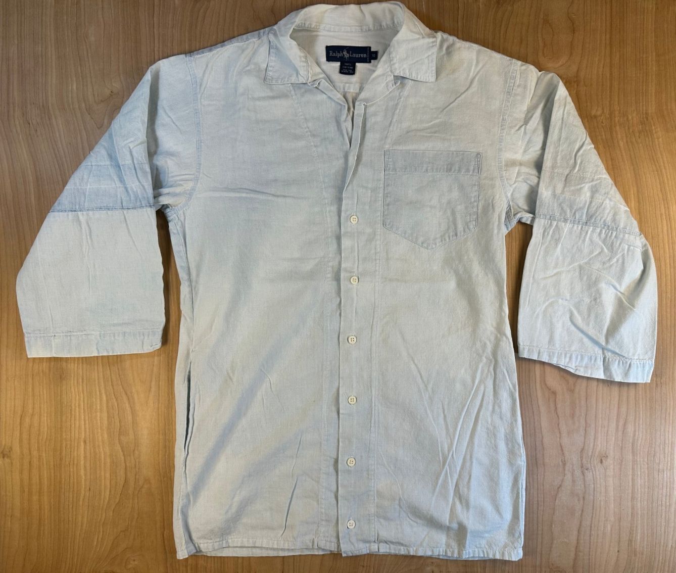 Vintage 90s Ralph Lauren 3/4 sleeve chambray button up shirt 100% cotton light