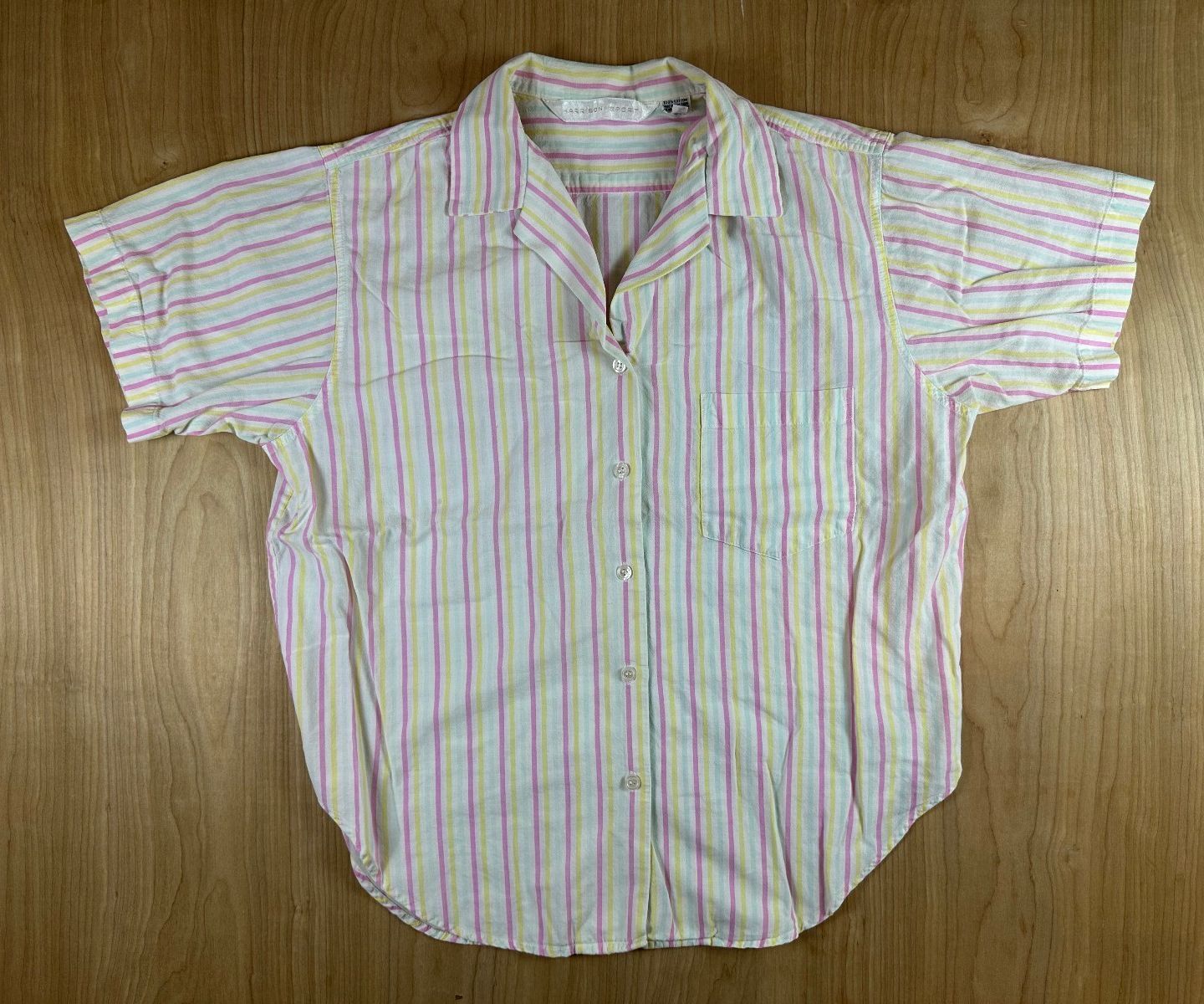 Vintage 80s Harrison Sport Striped Button down shirt large cotton camp collar