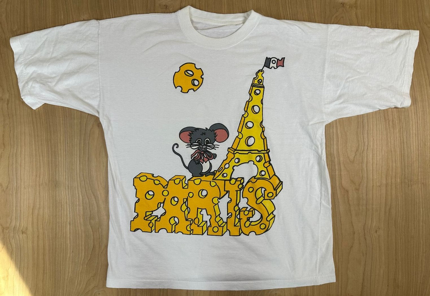 Vintage 90s Paris tshirt medium swiss cheese mouse eiffel tower france cotton