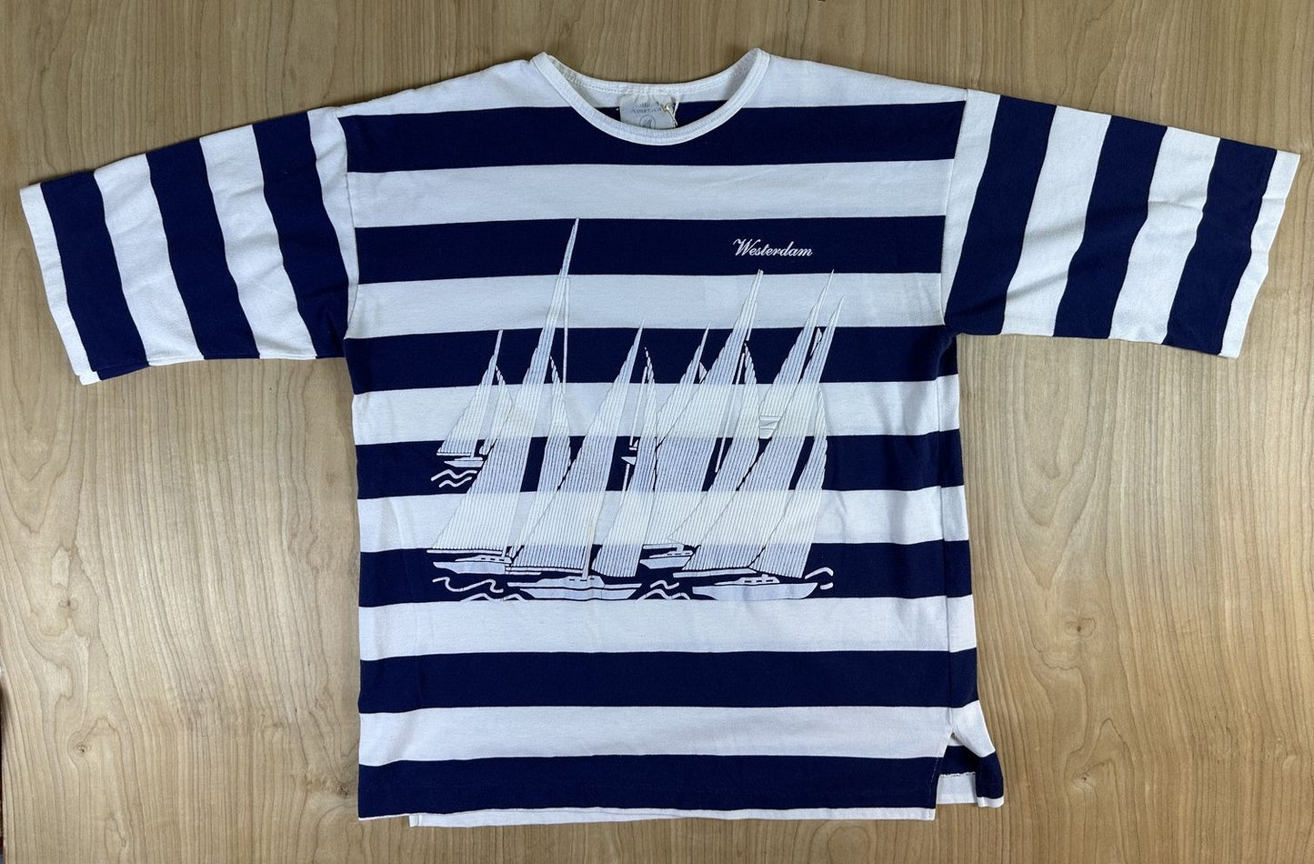 Vintage 80s Westerdam striped knit shirt boxy sailing puffy paint 100% cotton