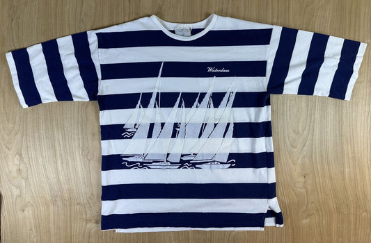 Vintage 80s Westerdam striped knit shirt boxy sailing puffy paint 100% cotton