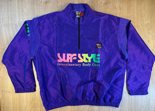 Vintage 90s Surf Style jacket One size iridescent windbreaker anorak half zip