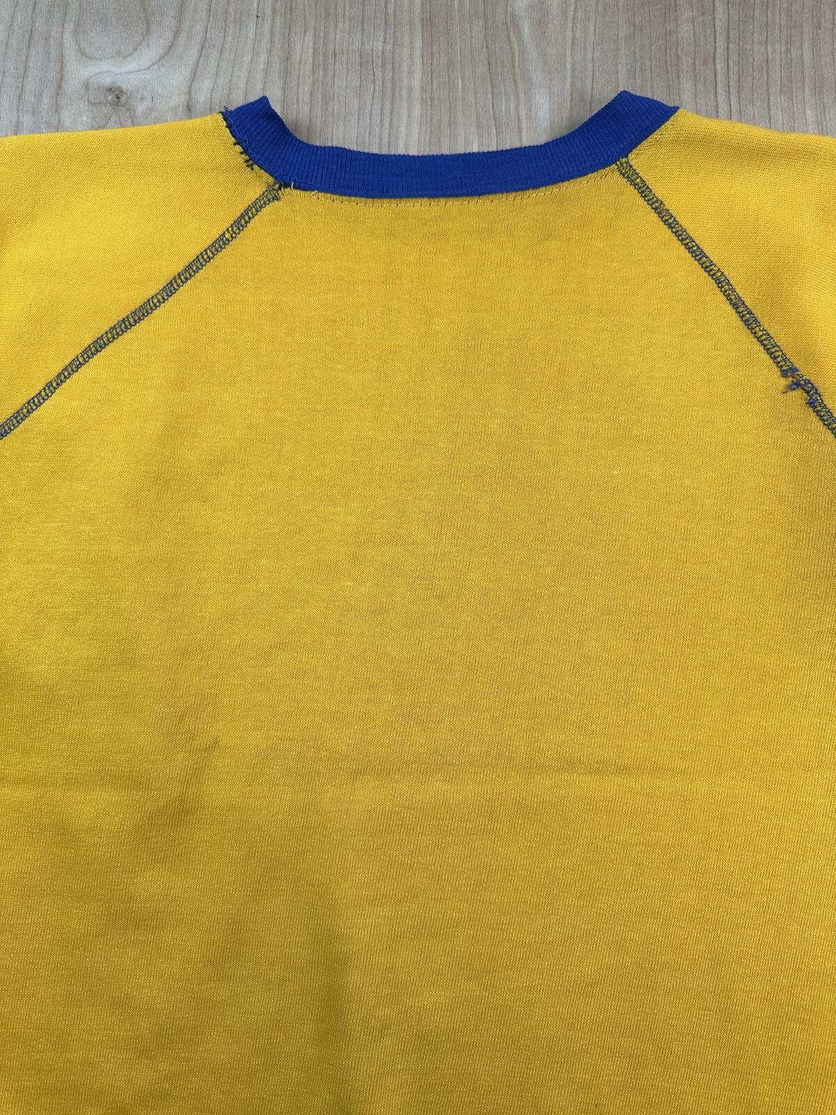 Vintage 80s sweatshirt contrast ribbing raglan made in usa yellow blue soft