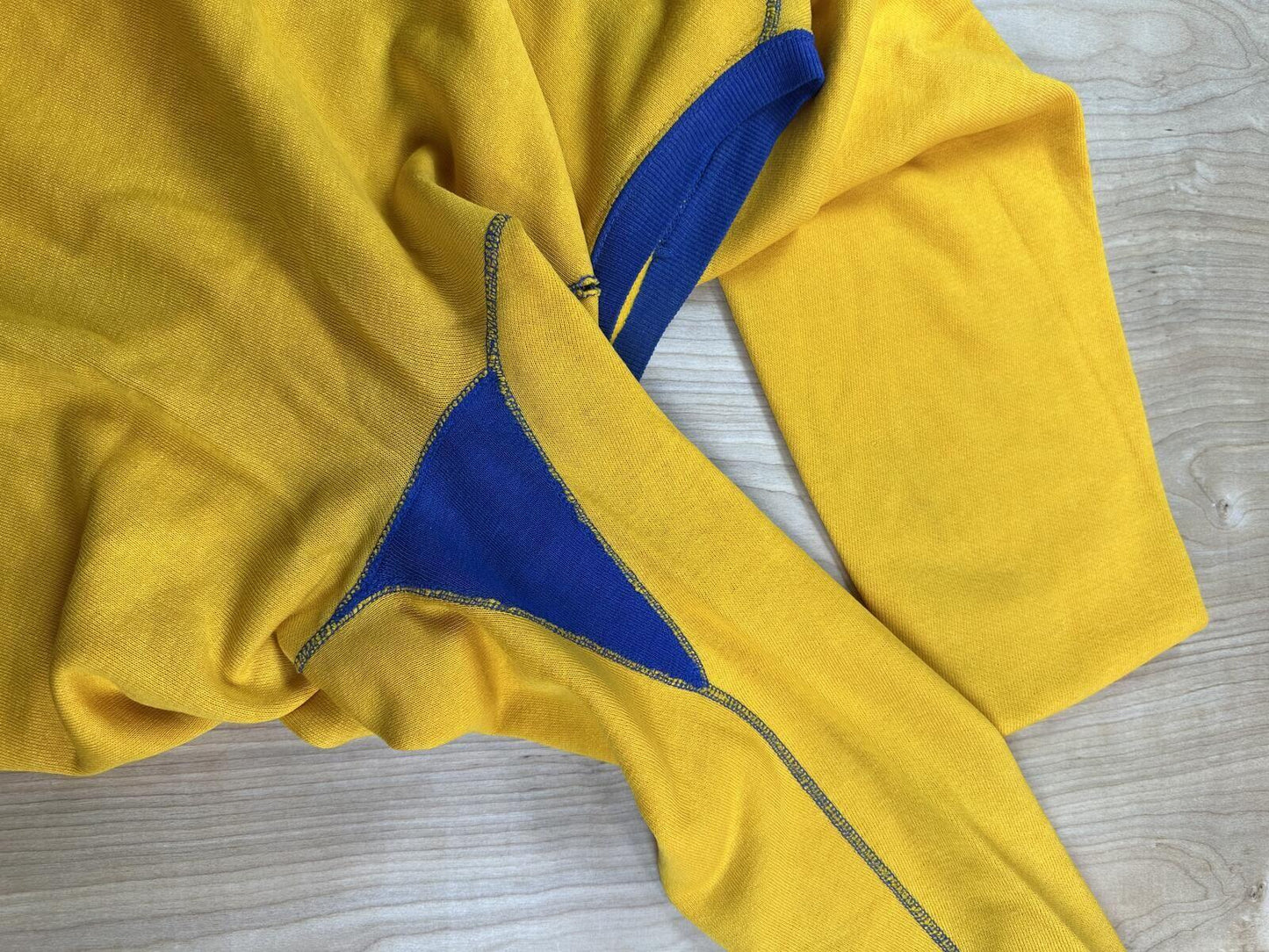 Vintage 80s sweatshirt contrast ribbing raglan made in usa yellow blue soft