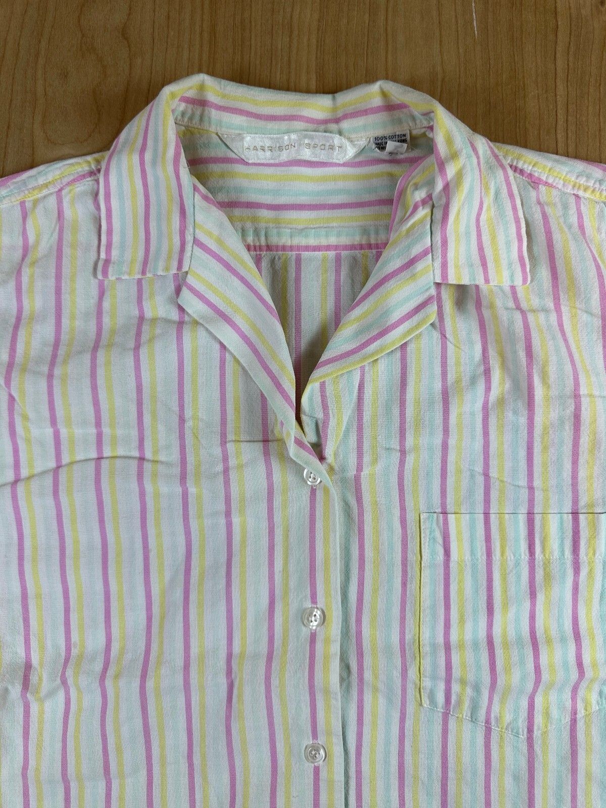 Vintage 80s Harrison Sport Striped Button down shirt large cotton camp collar