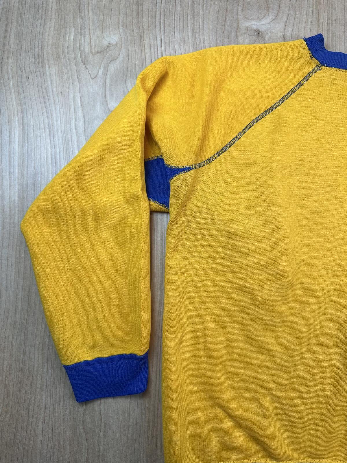 Vintage 80s sweatshirt contrast ribbing raglan made in usa yellow blue soft