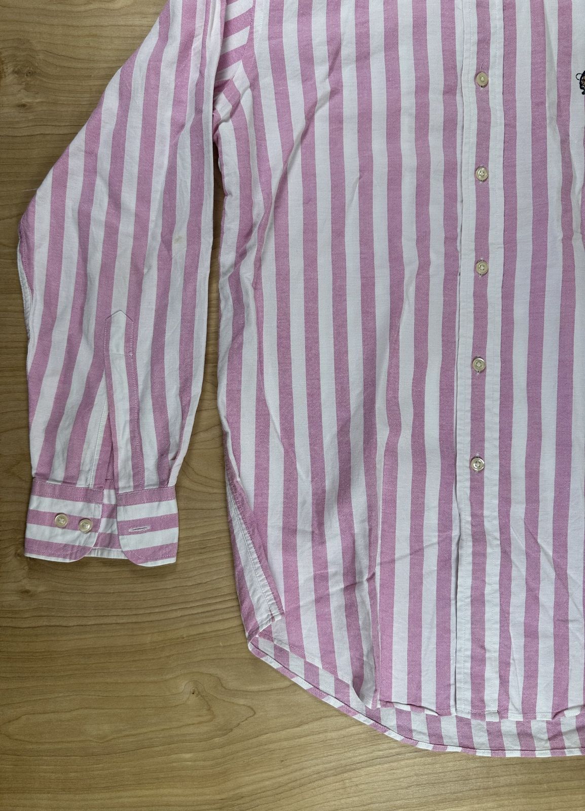Vintage 90s Chaps Ralph Lauren Striped button up 100% cotton preppy curved hem