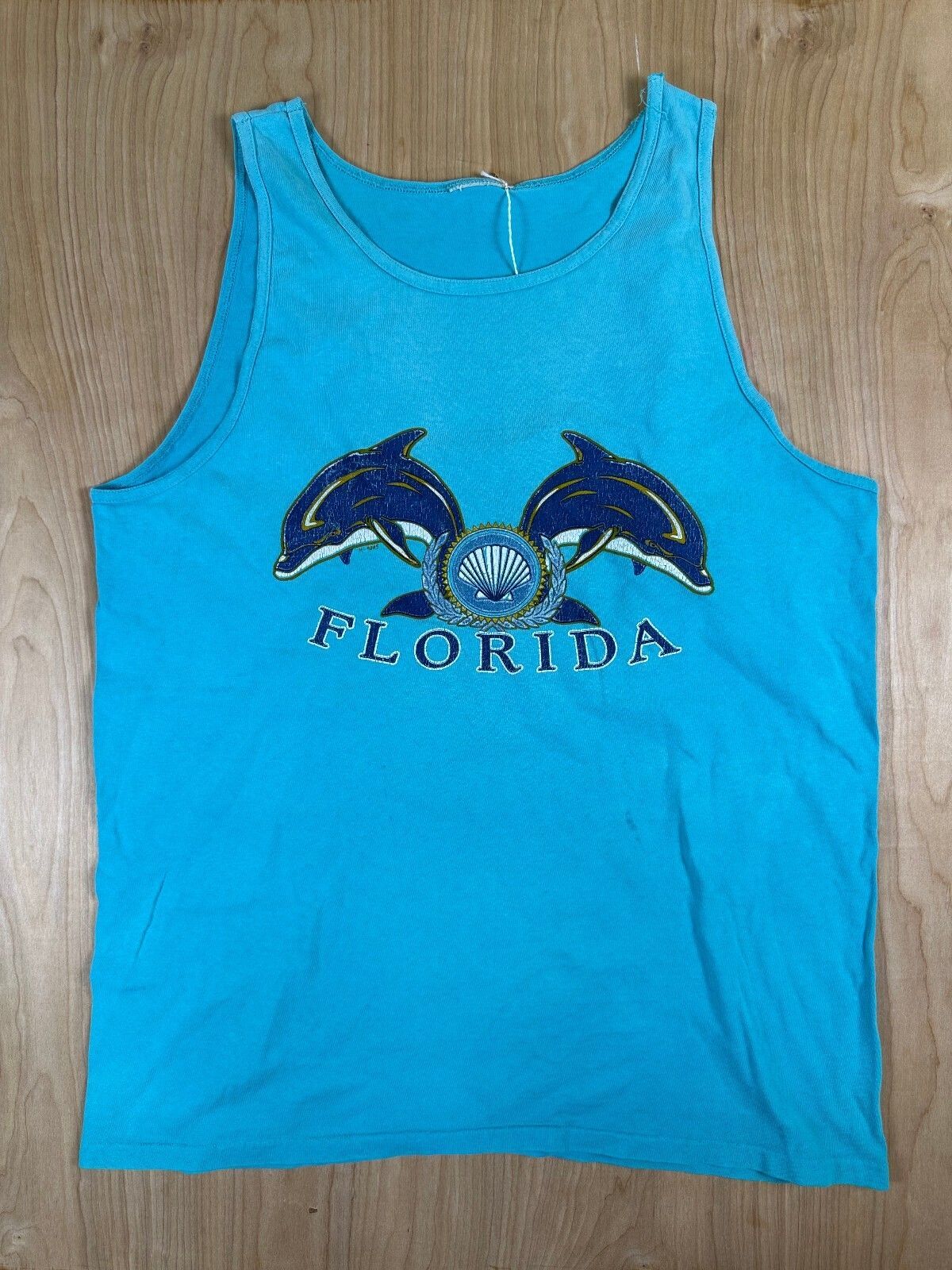 Vintage 80s Florida tank top medium dolphins green blue shells beach summer