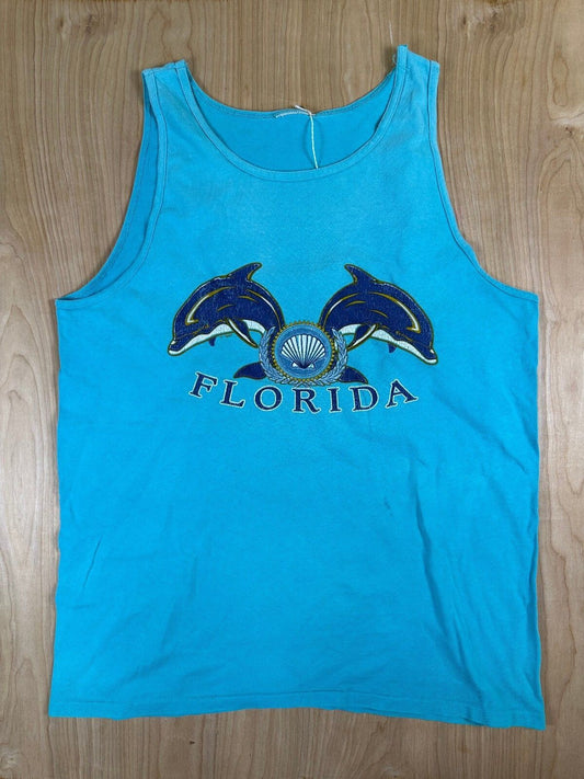 Vintage 80s Florida tank top medium dolphins green blue shells beach summer