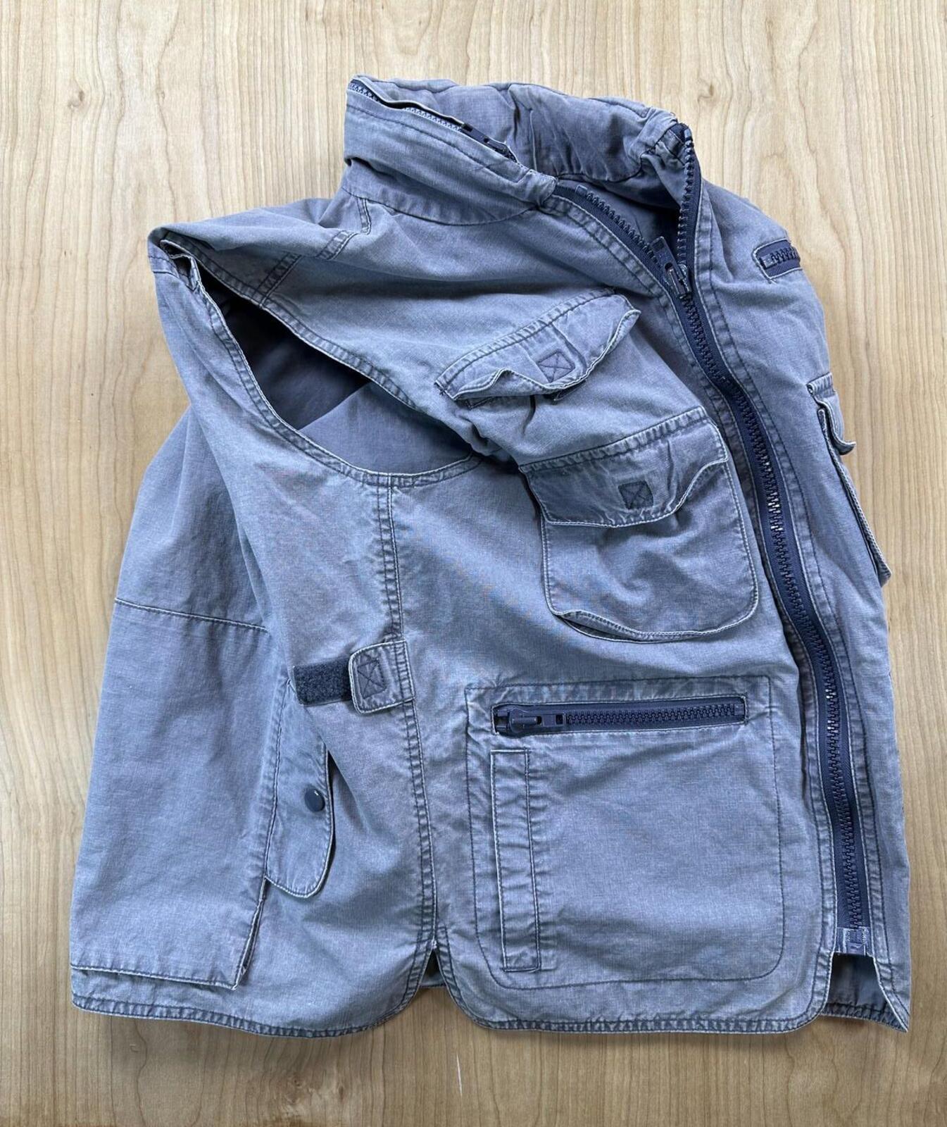 Vintage 80s Banana Republic Safari Vest medium blue cotton hood Blue faded sport