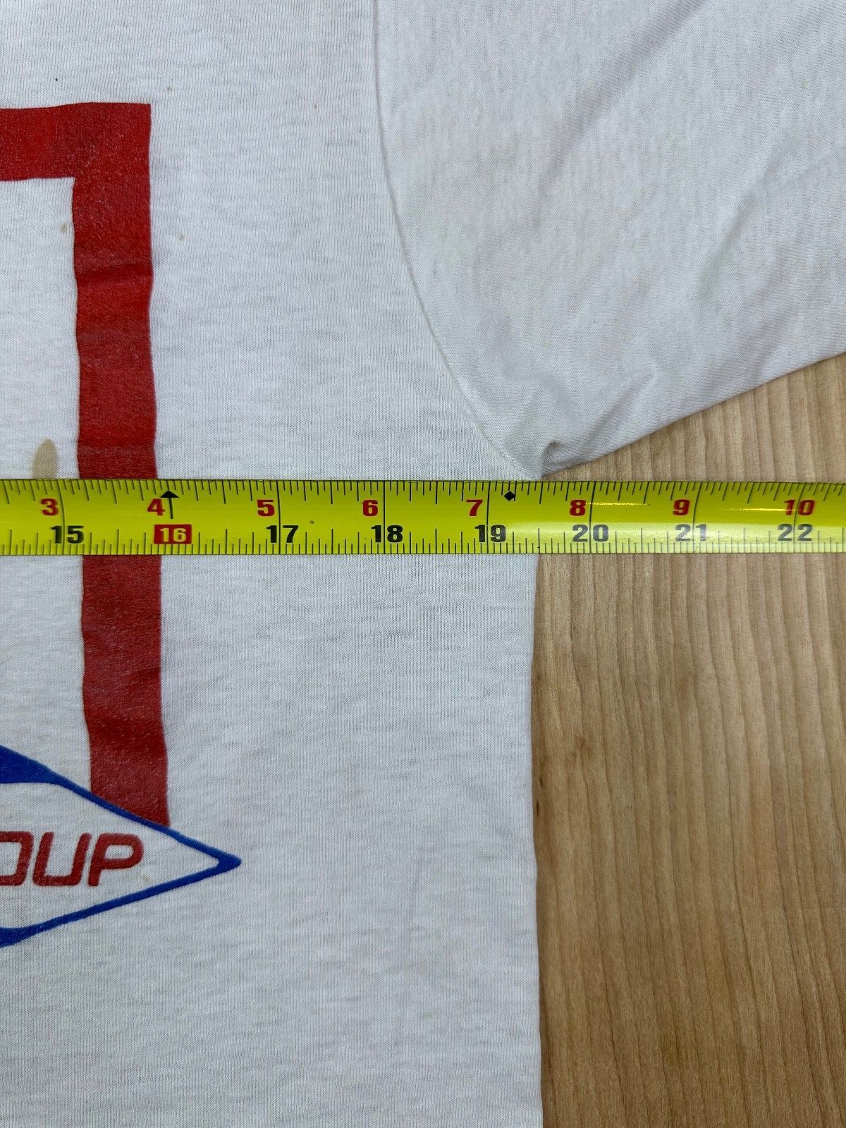 Vintage 80s We're Here to Help tshirt Lawrence Group single stitch ringer patina